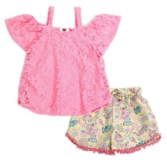 RMLA Girls 2-Piece Short Set | Pink Coral Summer Outfit |Trendy Kids Clothing - Picture 3 of 3